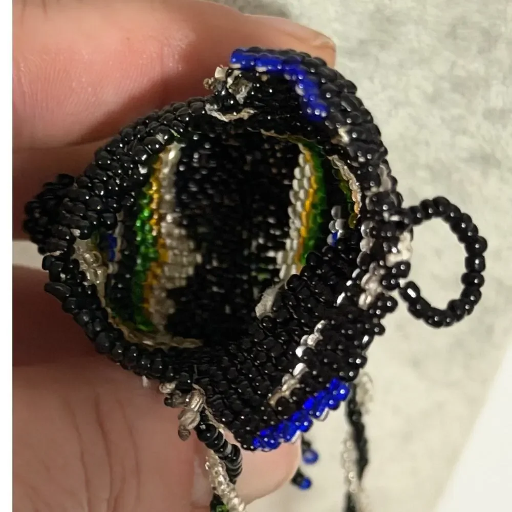 Vintage Beaded Medicine Bag Necklace Seed Bead Coin Pouch Boho Festival 36”